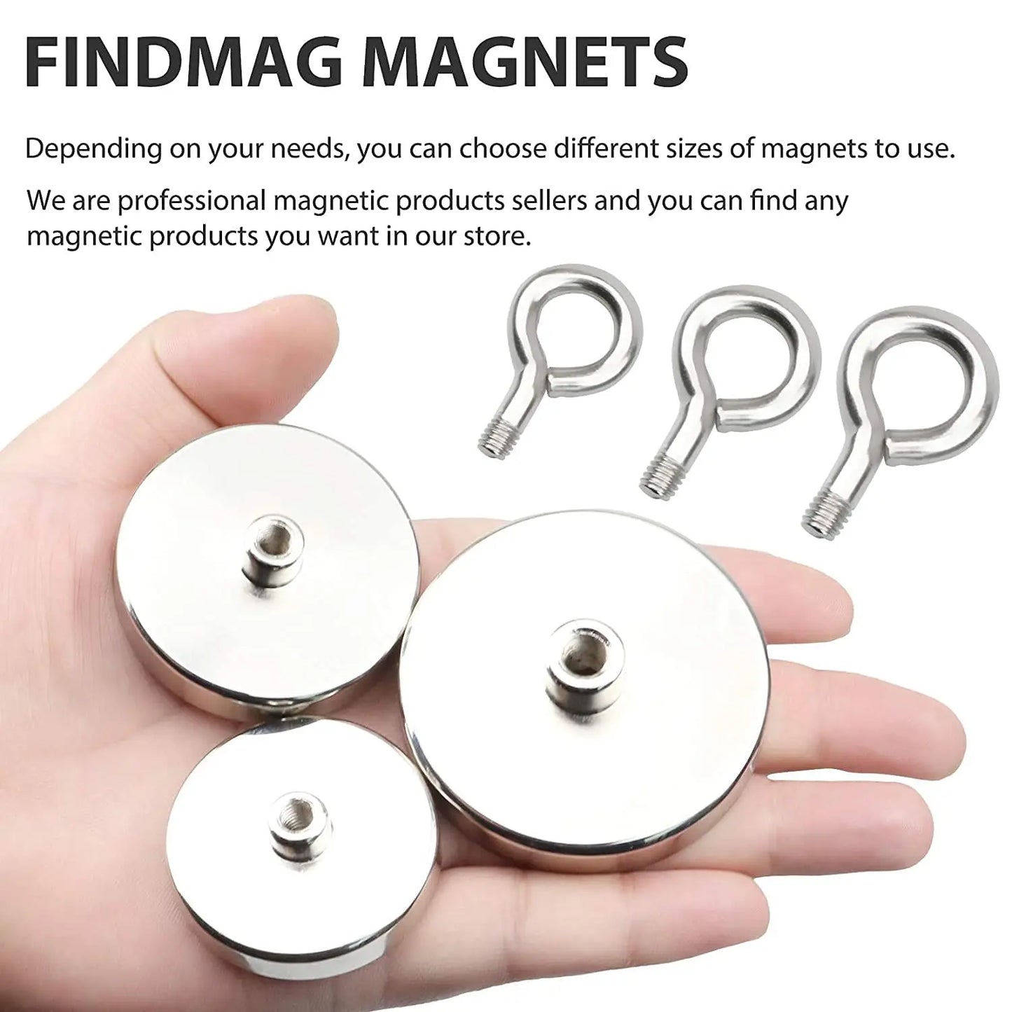 Neodymium Fishing Magnets, Rare Earth Magnet with Countersunk Hole Eyebolt Diameter for Retrieving in River and Magnetic Fishing