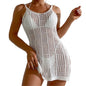 Women Sleeveless Beach Dress Crocheted Beach Cover Up Hollows Swimsuit Cover Up