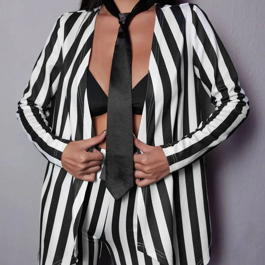 2024 Fashion personality design Long sleeve suit jacket striped high-end commuter coat for women