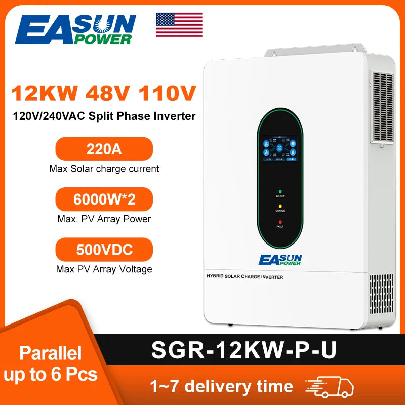 EASUN POWER 12KW Split Phase Inverter 48V 110V Hybrid Solar Inverter 220A MPPT Paralleled With WiFi Solar Controller Inversores