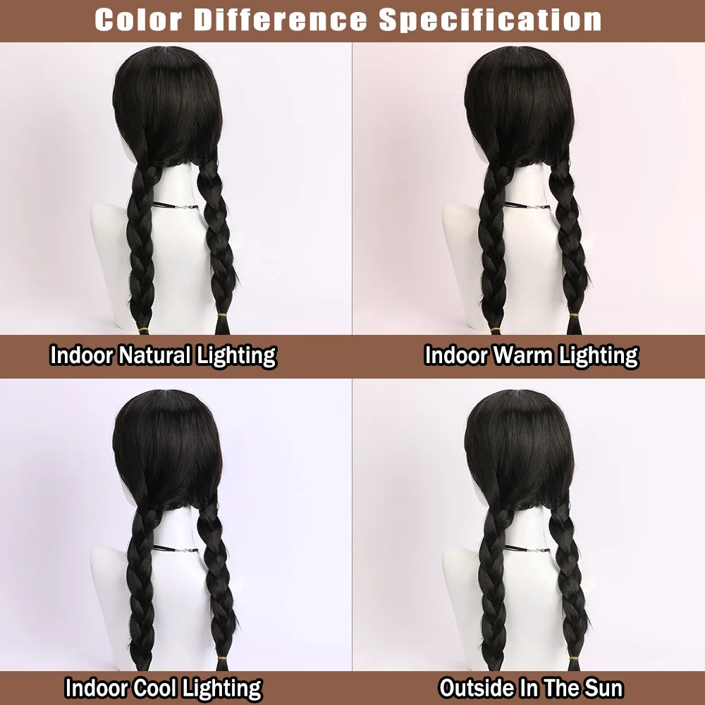 26 Inch Synthetic Black Braided Wig Hair With None Lace For Party Cosplay Daily Use Music Festival Christmas Halloween