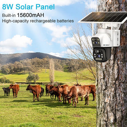 GENBOLT 4G Sim Camera Solar No WiFi Outdoor Dual Lens Spotlight Color Night Vision PIR Detection 8W 15600mAh Battery Home CCTV