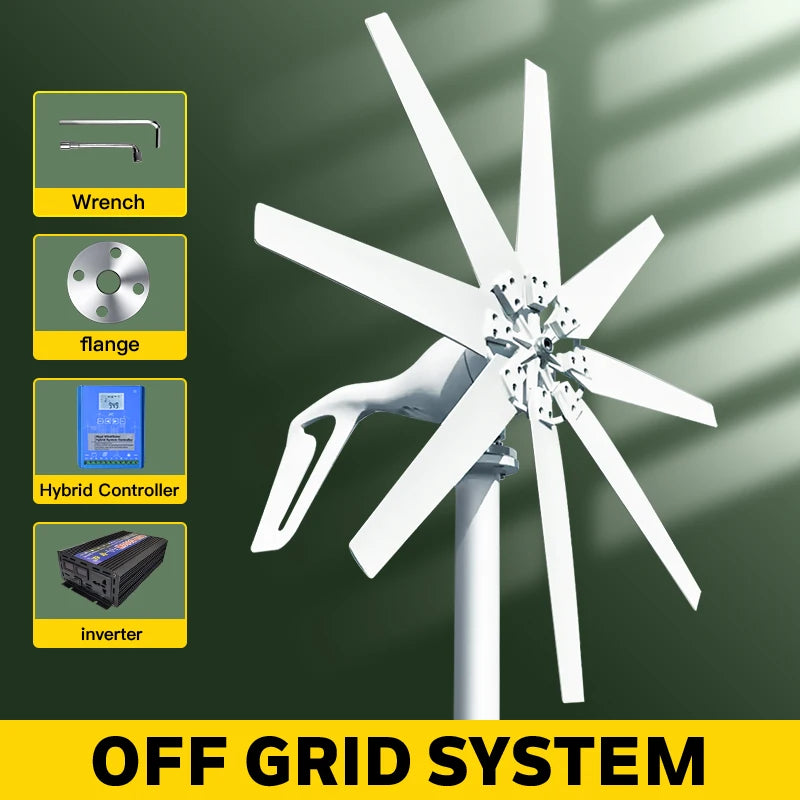 1kw 1000w Horizontal Strong Wind Turbine Generator 48V 24V 12V Power Magnetic Dynamo Free Energy 220v Inverter Output For Home