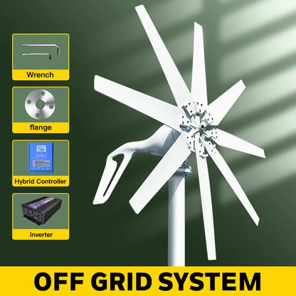 1kw 1000w Horizontal Strong Wind Turbine Generator 48V 24V 12V Power Magnetic Dynamo Free Energy 220v Inverter Output For Home