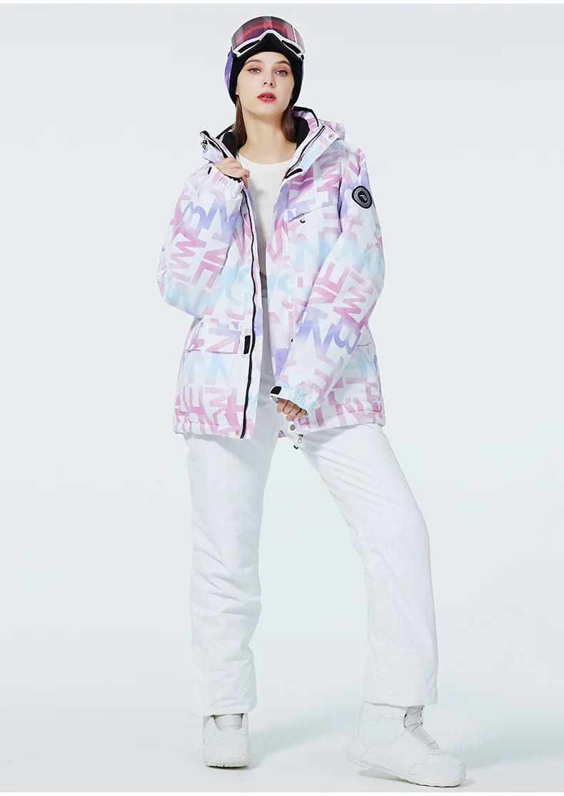 New Fashion Letter Women Ski Suit Winter Windproof Waterproof Snowboarding Jacket and Pants Snow Walking Clothes Female Snowsuit