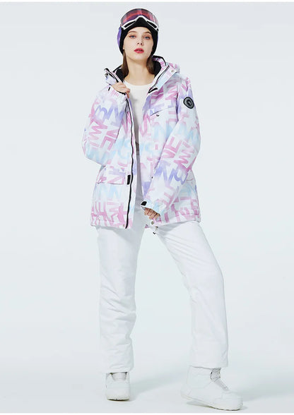 New Fashion Letter Women Ski Suit Winter Windproof Waterproof Snowboarding Jacket and Pants Snow Walking Clothes Female Snowsuit
