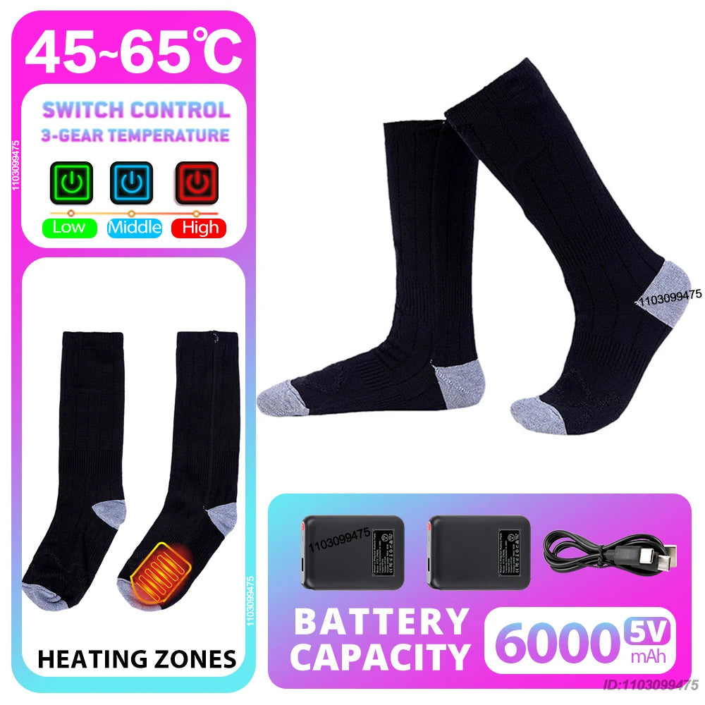 New Heated Socks for Men Women Rechargeable 6000mah Battery Electric Socks Winter Foot Warmer Outdoor Skiing Hunting Fishing