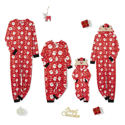 Family Matching Christmas Pajamas for Family Long Sleeve Santa Print Hooded Romper Zip Up Jumpsuits