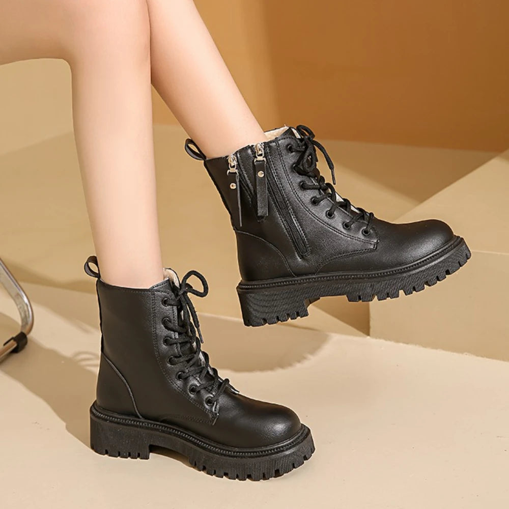 Sexy Elegant Winter Knight Boots New Solid Color Round Toe Velvet Warm Comfortable Fashionable Women's Ankle Boots