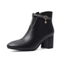 Leather Waterproof Women's Ankle Boots Round Toe Elegant Luxury Heeled Female Short Shoes Autumn Winter Warm Chic Pu Booties