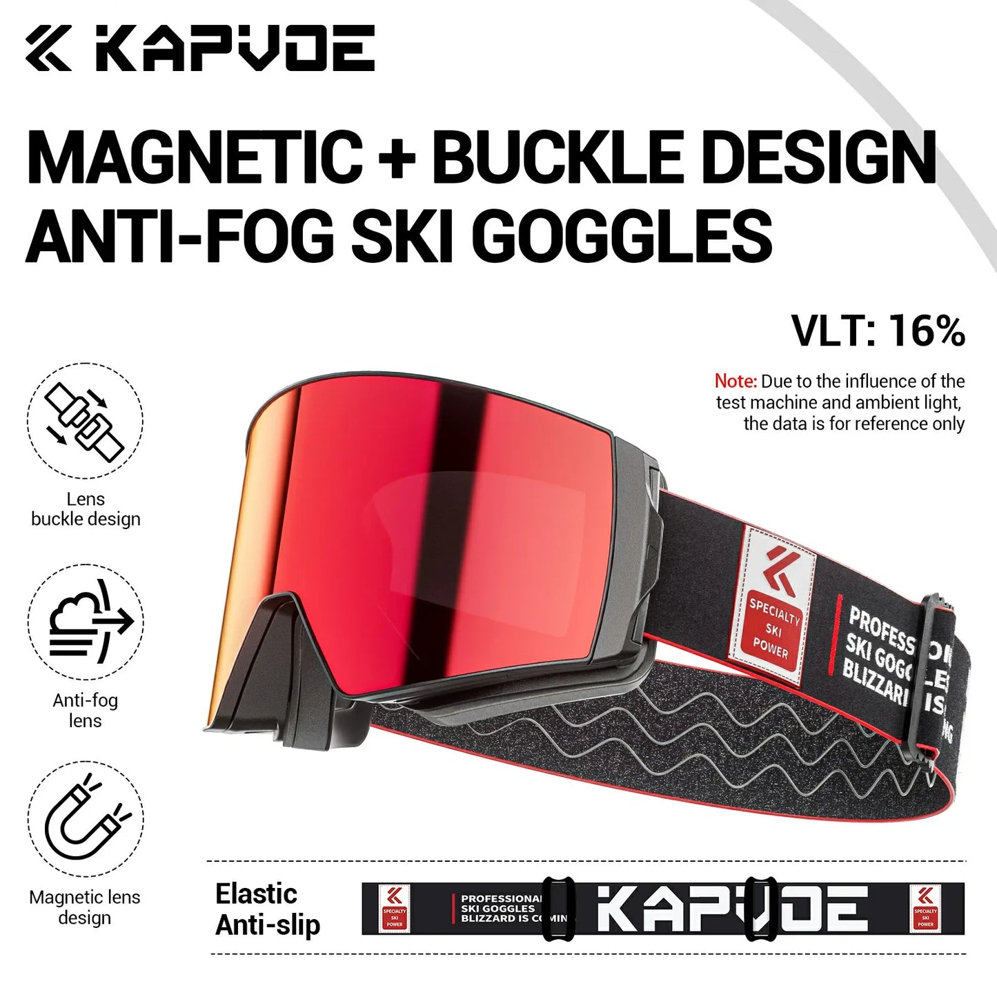 KAPVOE New Outdoor Photochromic Ski Goggles Winter Snow Sports for Unisex Snow Glasses UV400 Anti-fog Magnetic Snowboard Glasses