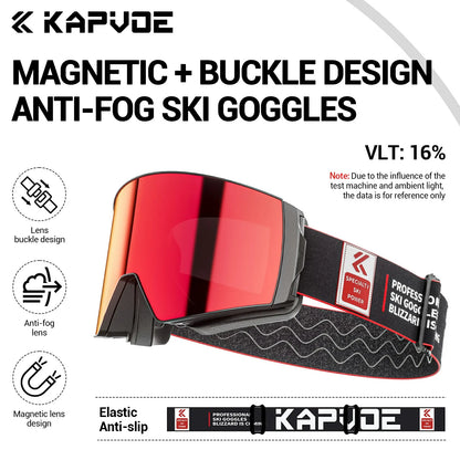 KAPVOE New Outdoor Photochromic Ski Goggles Winter Snow Sports for Unisex Snow Glasses UV400 Anti-fog Magnetic Snowboard Glasses