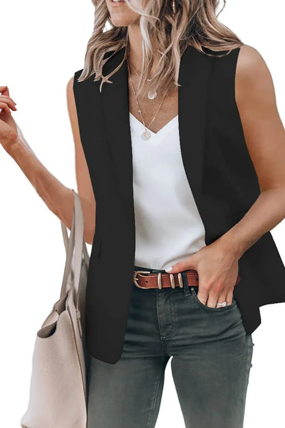 2023 Autumn New Style Sleeveless Solid Color Suit Collar Loose Cardigan Women's Wear