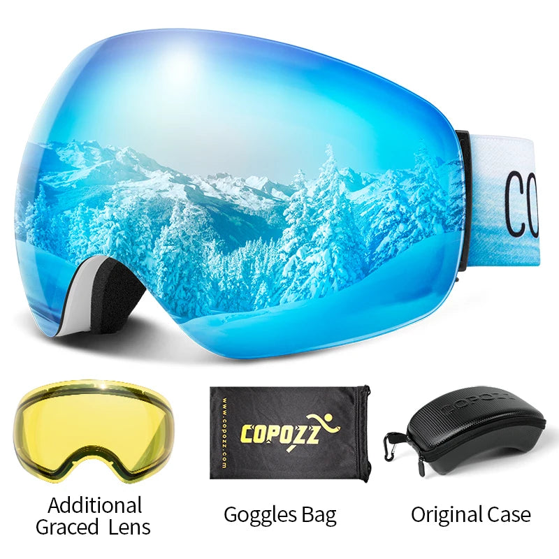 Frameless Anti-Fog Ski Goggles Night Lens Box Set 100% UV400 Protection Ski Snowboard Anti-Slip Strap Snow Goggles for Men Women