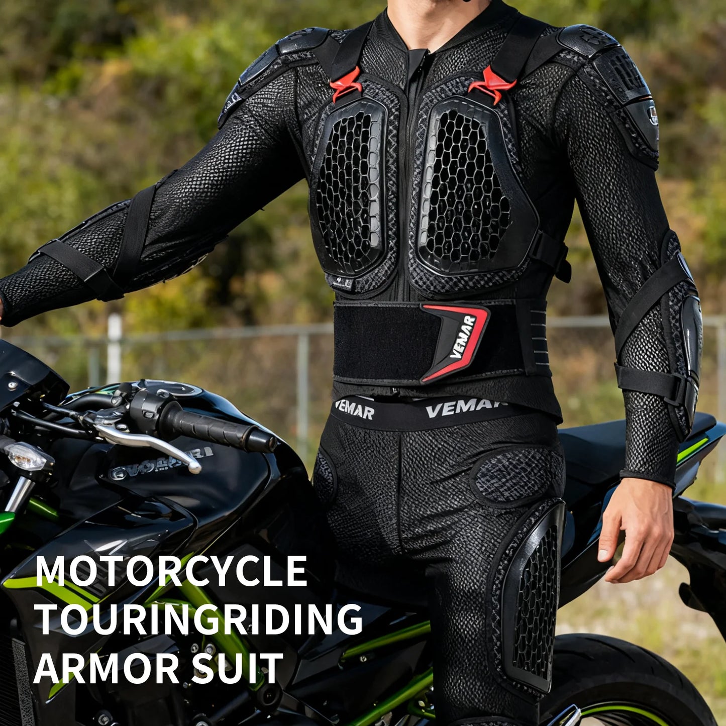 Off-Road Motocross Suit, Motorcycle Armor Jacket & Pants Set with Chest Back Guard, Breathable Protective Gear for Summer Riding