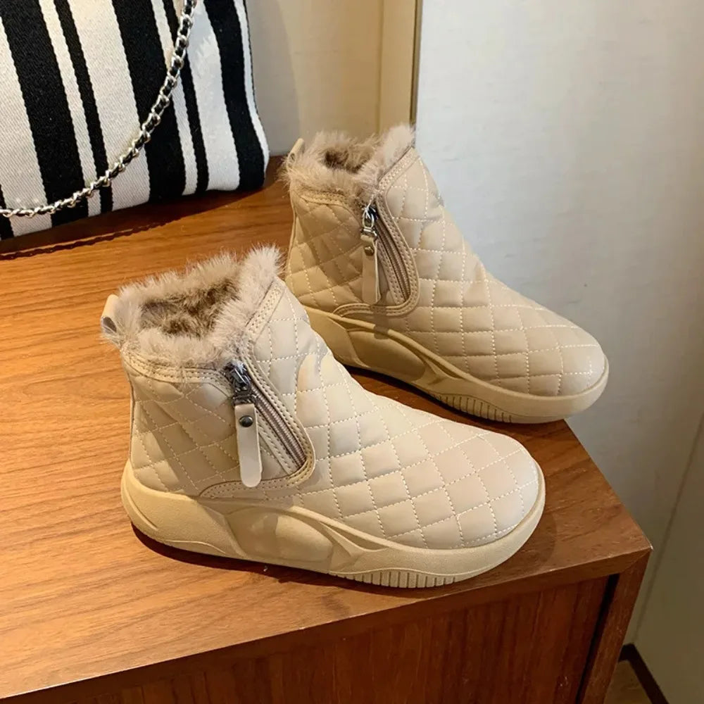 Winter High Top Plush Thick Soled Ankle Boots Outdoor Casual Women Cotton Shoes Side Chain Warm Comfortable Snow Boots for Women