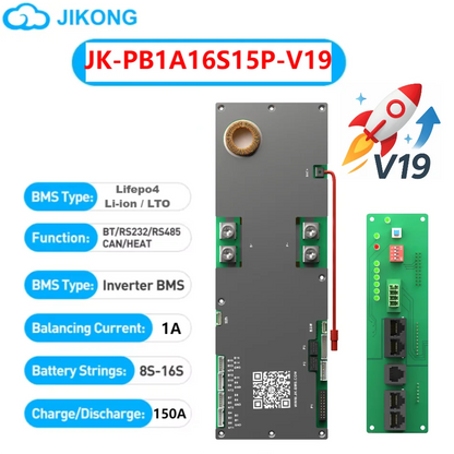 JIKONG Inverter BMS V19 200A 300A Active Balance 1A 2A LiFePo4 Li-Ion LTO Battery 8S 16S 24V 48V JKBMS V19 Home Energy Storage