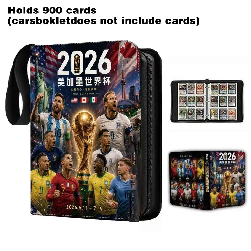 2026 World Cup Football Star Ronaldo Messi Mbappé 400/900pcs Album Book Folder Card Slots Collections Zipper Card Binder Holder