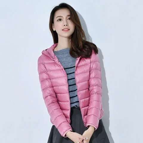 Winter Women Ultralight Thin Down Jacket White Duck Down Hooded Jackets Long Sleeve Warm Coat Parka Female Portable Outwear