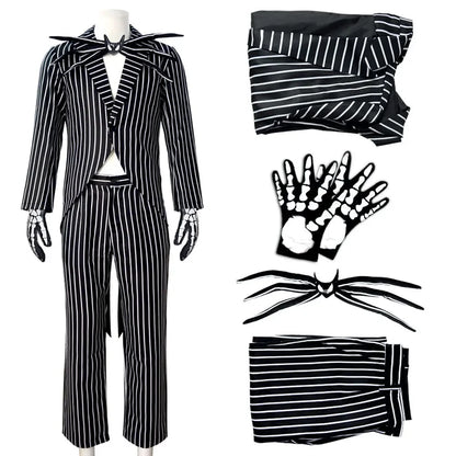 Christmas Eve Costume Jack on Skeleton Men's Women's Full Sally Black and White Stripes Cosplay Halloween