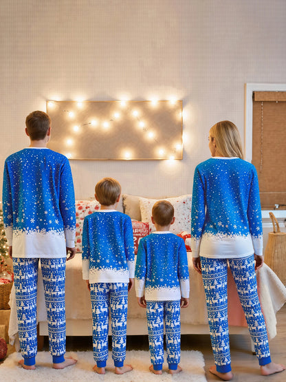 Christmas Family Pajamas Matching Set Long Sleeve Snowflake Print Top with Reindeer Print Bottoms Sleepwear Loungewear