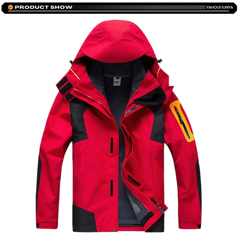 Winter Men Triple Windbreak Thick Warm Removable Hooded Jacket Men Autumn Hiking Outdoor Travel Camping Skiing Jacket Coat Male