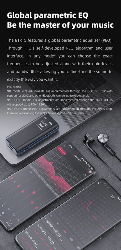 FiiO BTR15 Bluetooth 5.1 Headphone Amplifier DSD256 Receiver LDAC/aptX Adaptive with 3.5mm/4.4mm