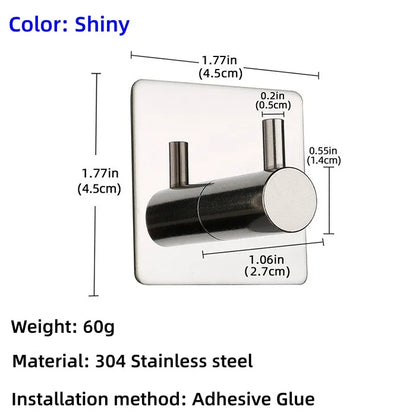 High Quality 304 Stainless Steel Self Adhesive Hooks Shower Bath Hook Kitchen Hanger Bathroom Hook Household Wall Hanger