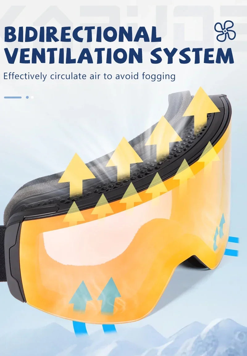 Kapvoe Photochromic Ski Goggles Magnetic Anti-Fog Lenses UV400 Protection Men Women Ski Goggles Winter Sports Eyewear