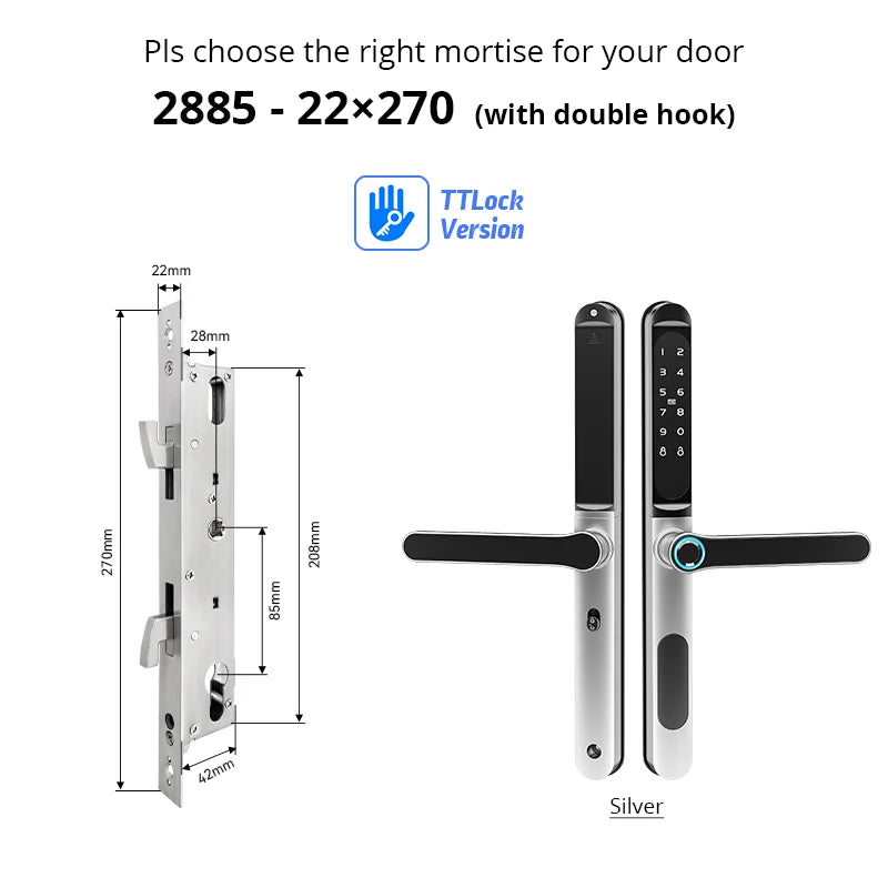 Waterproof TTLock Outdoor Gate Fingerprint Bluetooth APP RFID Code Keyless Electronic Smart Door Lock for Glass Aluminum Sliding