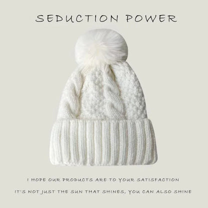 Winter Twist Knitting Hats Warm Fur Pompom Thick Plush Cap Beanies Solid Ladies Versatile Ski Snow Skullies Beanies Velvet Hat