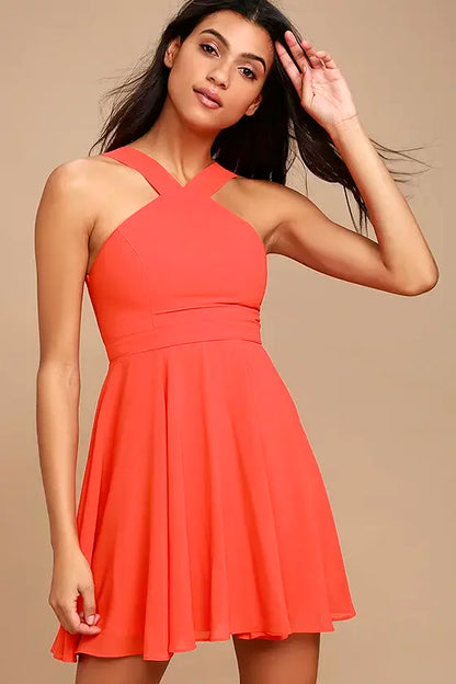 Women Sleeveless Backless Sexy Club Mini Dress 2024 Summer Party Strappy Back Zipper Solid Shift Halter Short Dresses