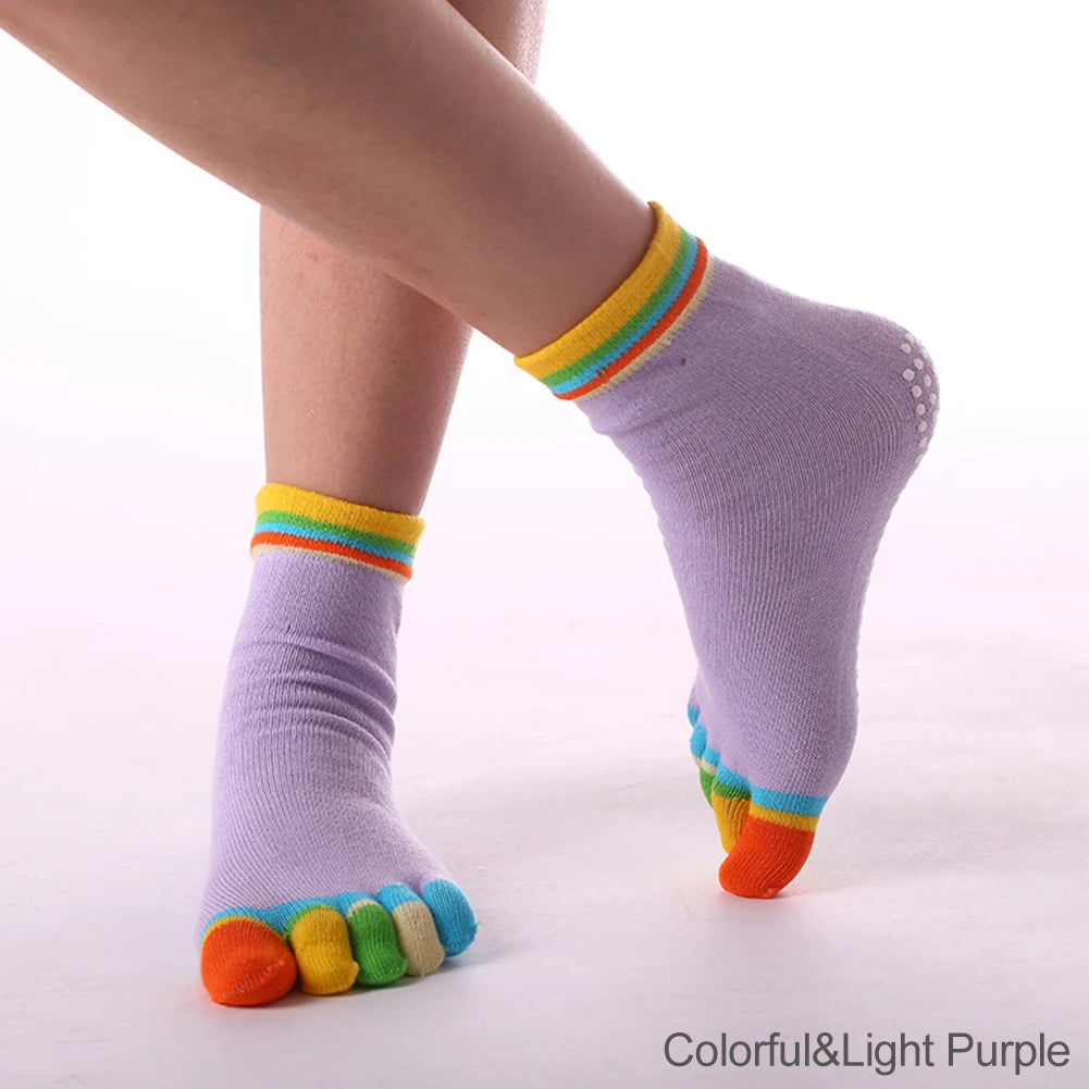 Women Colorful Yoga Socks Non-Slip Ladies Dance Socks Cotton Healthy Sports Five-toed Socks