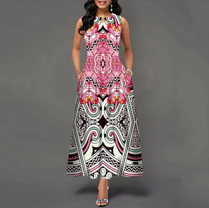 New Casual Sleeveless Long Dress Women's Printed Bohemian Retro maxi Dresses