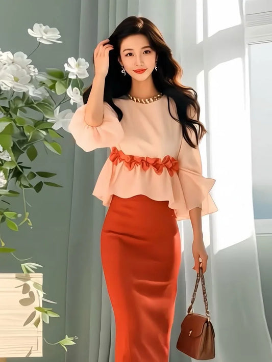 High Quality 2025 Fashion Party Women's Two Pieces Set French Luxury Jacquard Patchwork Tops+High Waist Midi Skirt Women's Suit