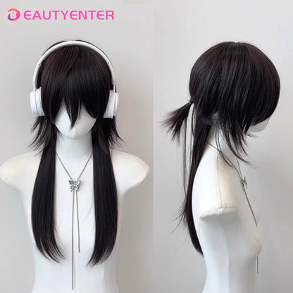 Mullet Head Wig Short Synthetic Straight golden black Fluffy Natural Wolf Tail Hair Men and Women Wig for Daily Party Cosplay