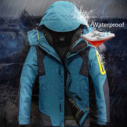 Winter Men Triple Windbreak Thick Warm Removable Hooded Jacket Men Autumn Hiking Outdoor Travel Camping Skiing Jacket Coat Male