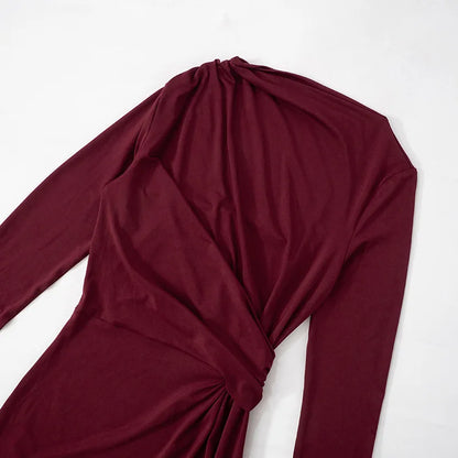 Tossy Pleated Slim Fashion Maxi Dress For Women Elegant High Waist Long Sleeve Bandage Autumn Dress Ladies Patchwork Long Dress