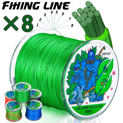 Sougayilang X8 300m Fishing Line 8 Strands Braided Fishing Line Abrasion Resistant Multifilament Carp Fishing Line 16-75LB