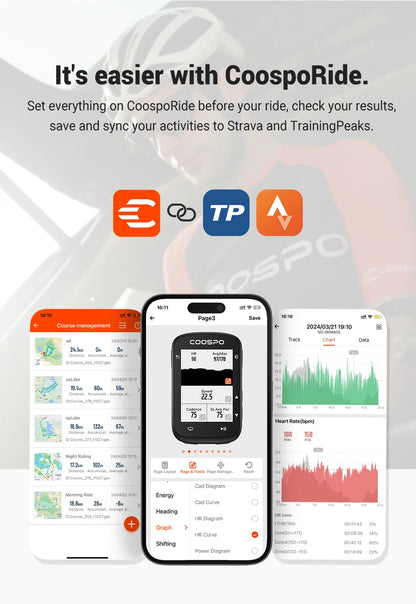 COOSPO CS500 Route Navigation Bike Computer GPS Cycling Odometer Wireless Bicycle Speedometer Cycle Stopwatch ANT+ Bluetooth5.0