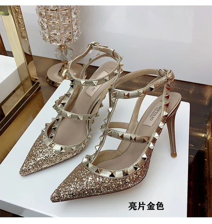 Luxury Women's sandals Summer Gladiator Sandals With Ankle Strap Fashion elegant Classics Rivet High Heels Party Ladies shoes