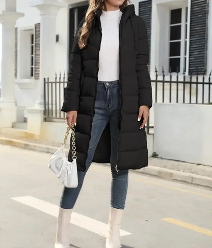 New Hooded Down Coats Women Medium Long Slim Fit Down Parkas Winter Warm Solid Casual Zipper Coat Stylish Outwear Autumn Jackets