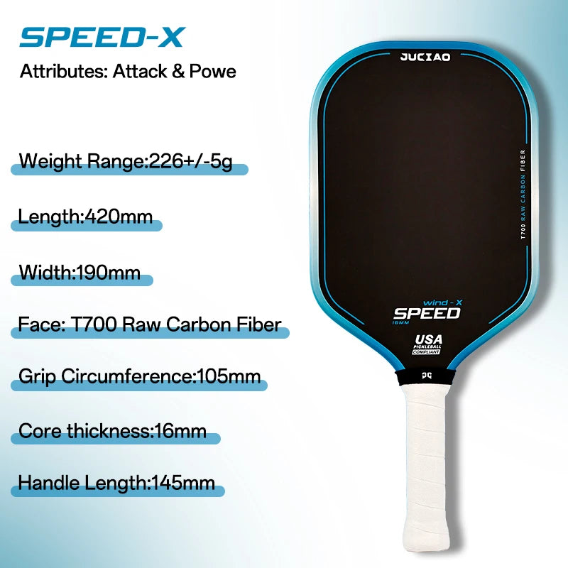 JUCiAO Gen3 Thermoformed T700 Raw Carbon Fiber Pickleball Paddle For Power & Spin (16MM)