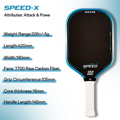 JUCiAO Gen3 Thermoformed T700 Raw Carbon Fiber Pickleball Paddle For Power & Spin (16MM)