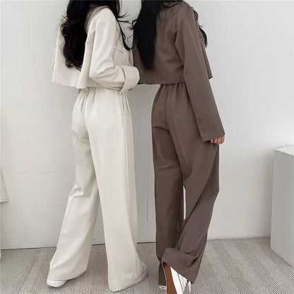 Summer New Short Top Jacket Blazer Wide Leg Pants Two-piece Set Elegant Women's Office Casual Set Outfits