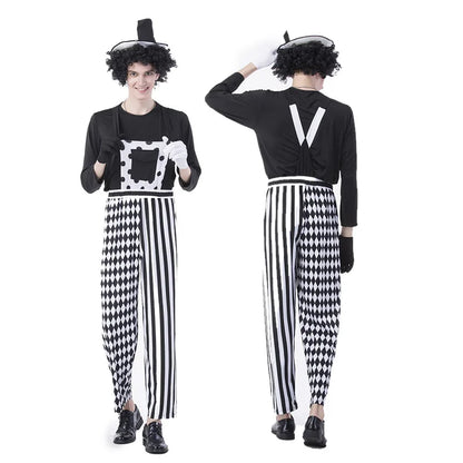 Women Killer Clown Costume Adult Cosplay Terror Clown Jumpsuits Halloween Funny Scary Clothing White Black Stripe Clown Outfits