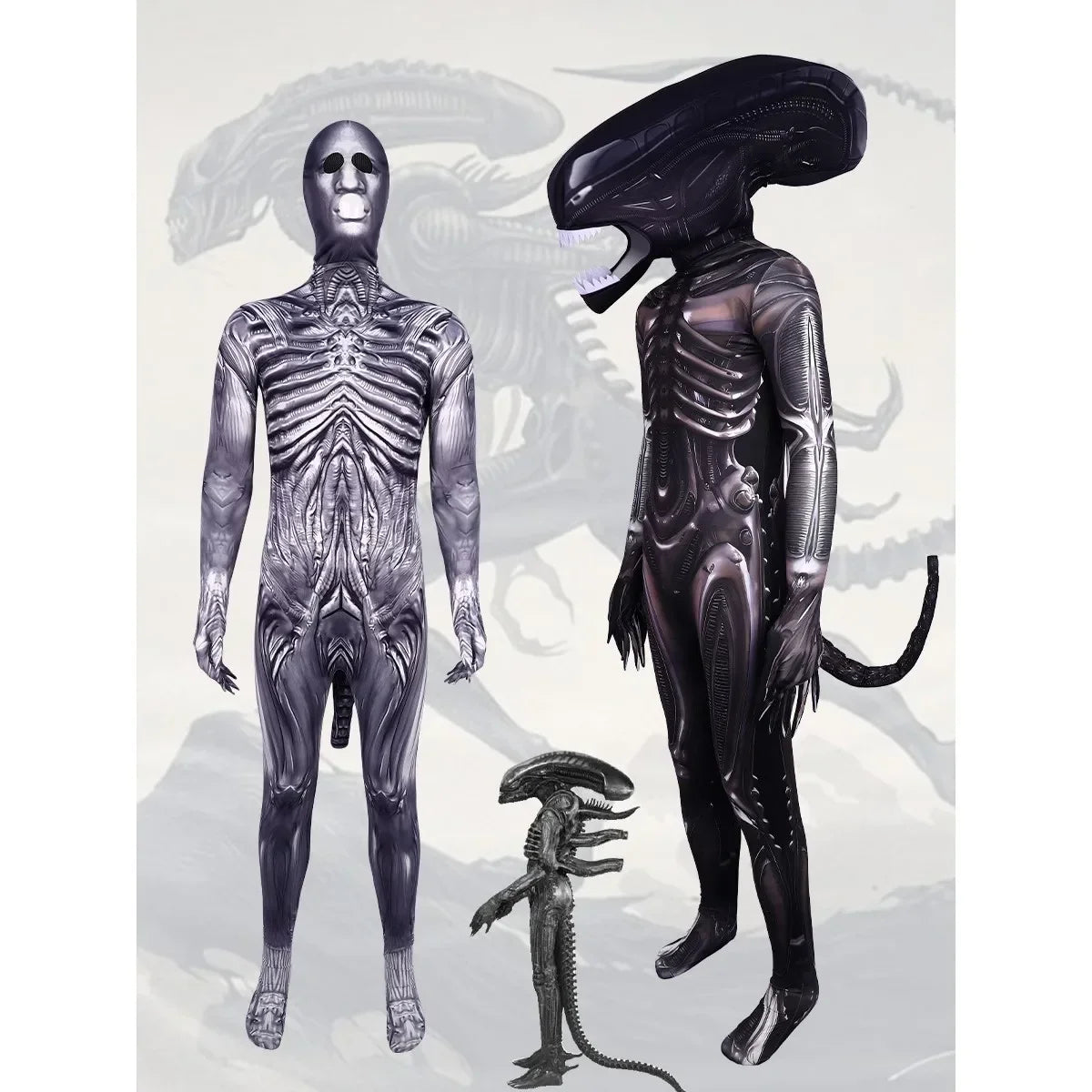 Alien Xenomorph Costume Kids Adult Sci-Fi Movie Romulus Head Mask Suit Scary Space Monster Outfit for Halloween Cosplay Costume