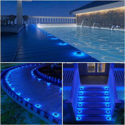 Blue Solar powered Outdoor LED Garden Lights Auto On/Off Waterproof IP68 Step Railing Stairs Yard Patio Pathway Driveway Light