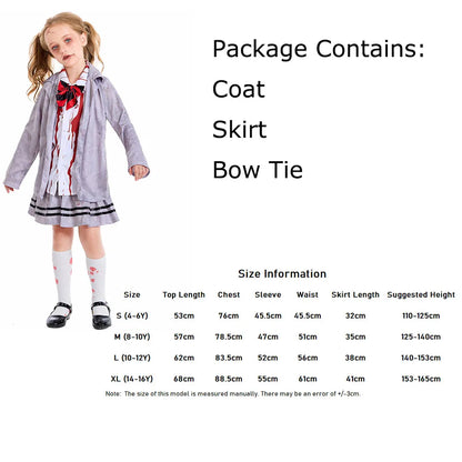Girls Zombie School Costume Uniform Child Vampire Costume Outfits Scary Halloween Costume for Kids Zombie School Boy Outfits