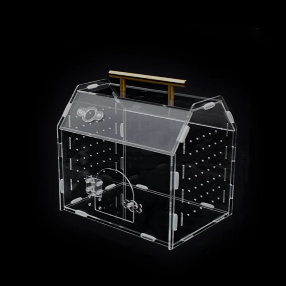 Acrylic Reptile Breeding Box with Handle Ventilated Spider Enclosure Magnetic Snap Closure Escape-Proof Hermit Crab Habitat